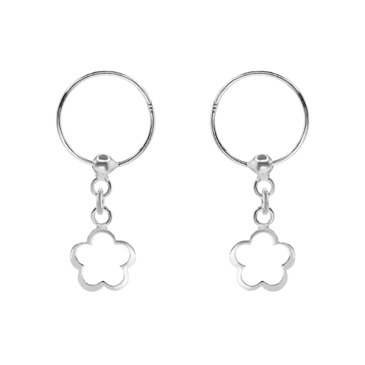 GENERICO - Aros de Plata 925 Argolla con Relieve de Flor
