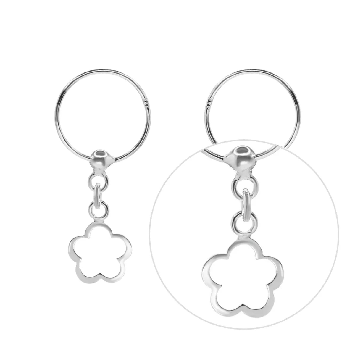 GENERICO - Aros de Plata 925 Argolla con Relieve de Flor
