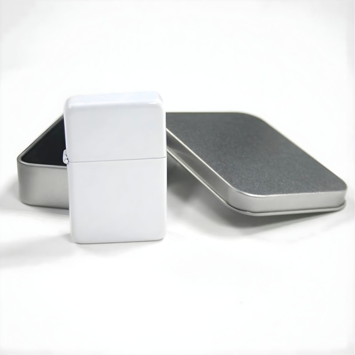 GENERICO - Encendedor Mechero Blanco Sublimable Con Caja Metalica