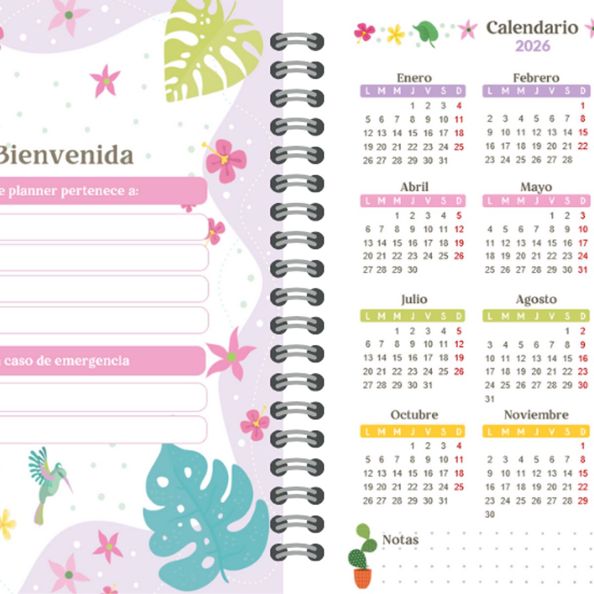 ELAB PROPIA - Agenda Motivacional 2026 Diseño "Garden"