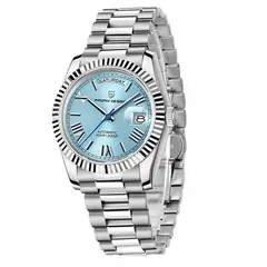 PAGANI - Reloj Design President + Cristral Zafiro Automatico 36mm Plateado Ice Blue