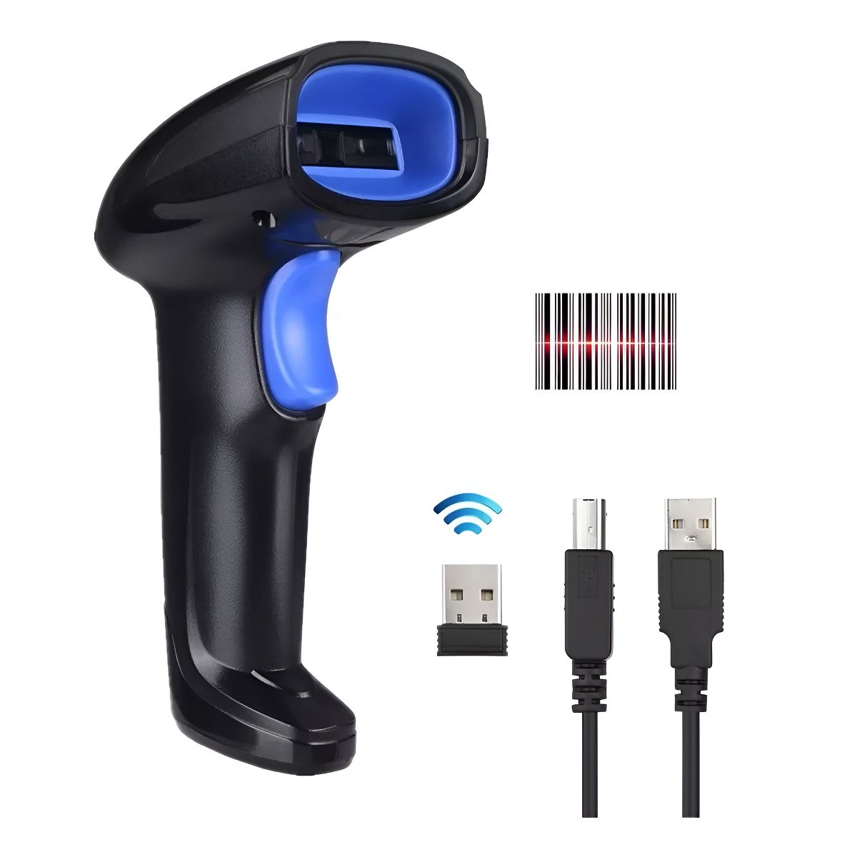 GENERICO - Lector Código De Barra Laser Pistola Inalámbrica Usb 2.4g Color Negro - 221049