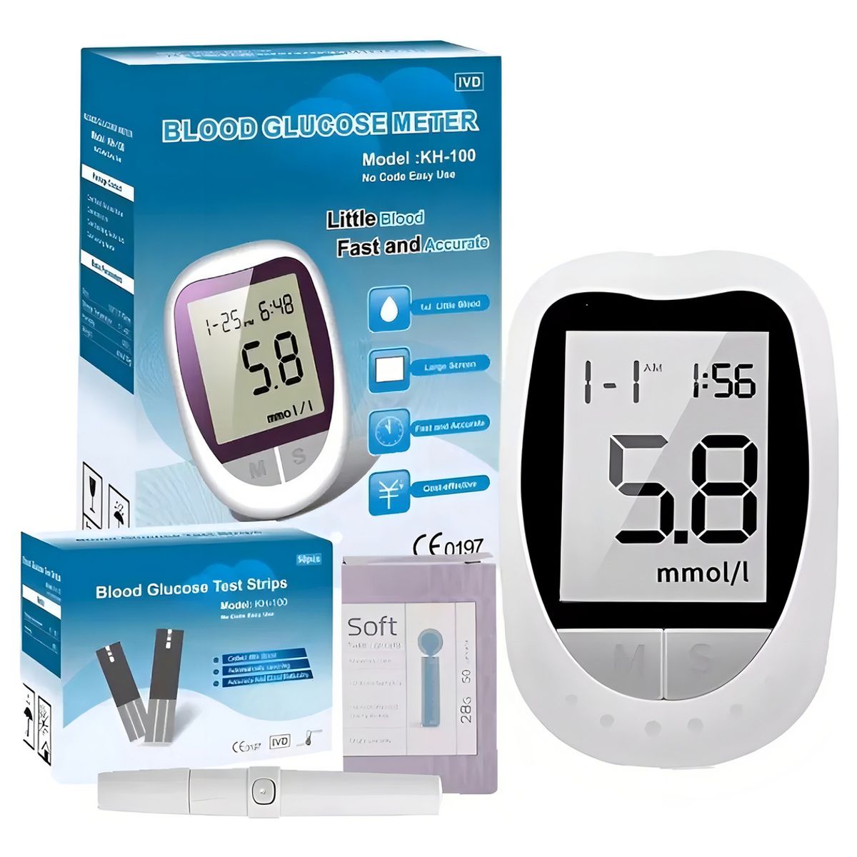 GENERICO - Glucometro Digital Medidor De Glucosa 50 Tiras y 50 lancetas