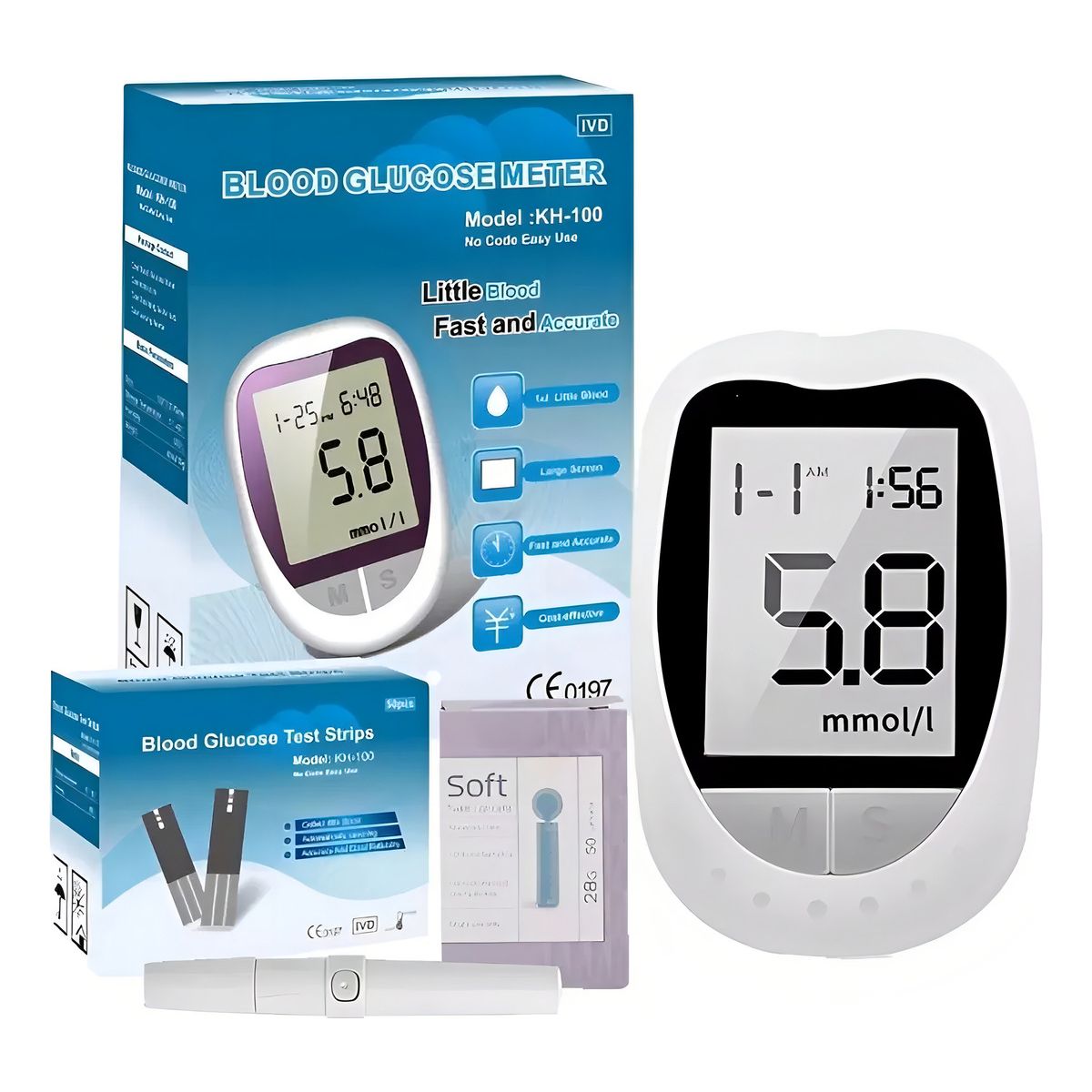 GENERICO - Glucometro Digital Medidor De Glucosa 50 Tiras y 50 lancetas