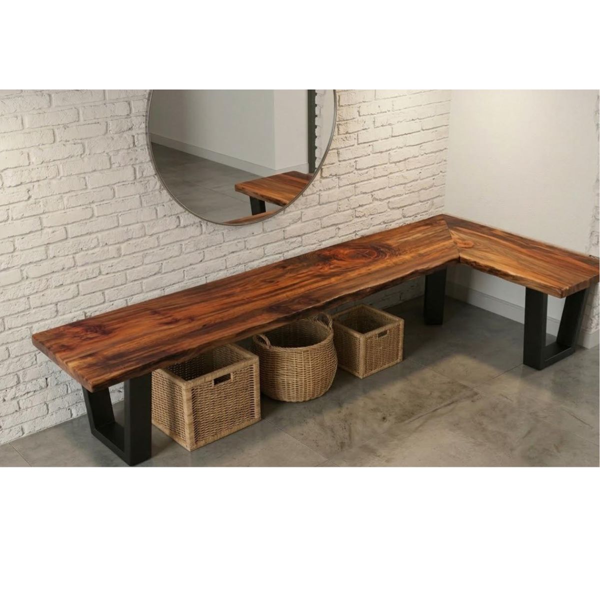 NSCOMPANY - Banca De Roble Y Metal Glacial En Forma De L 160 cm
