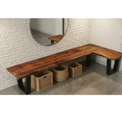 NSCOMPANY - Banca De Roble Y Metal Glacial En Forma De L 160 cm