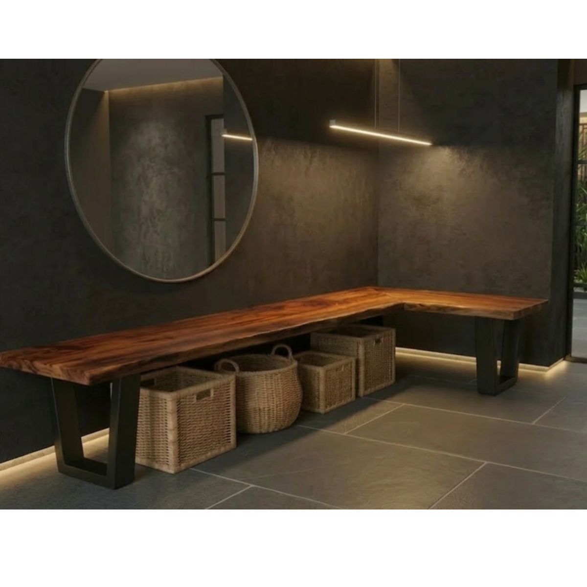 NSCOMPANY - Banca De Roble Y Metal Glacial En Forma De L 160 cm