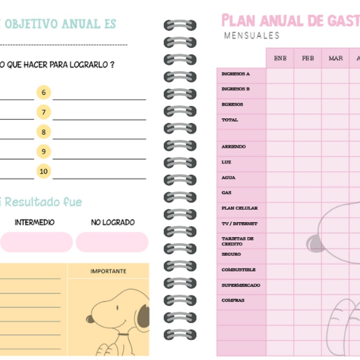 ELAB PROPIA - Agenda Planificación Snoopy