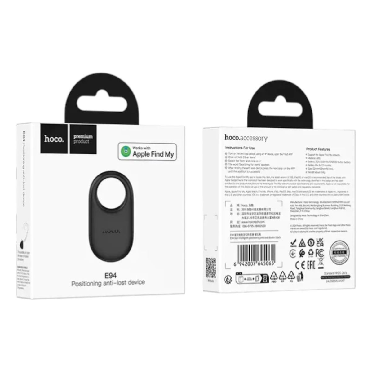 HOCO - Localizador GPS Compatible con Apple Find My Hoco E94 Negro