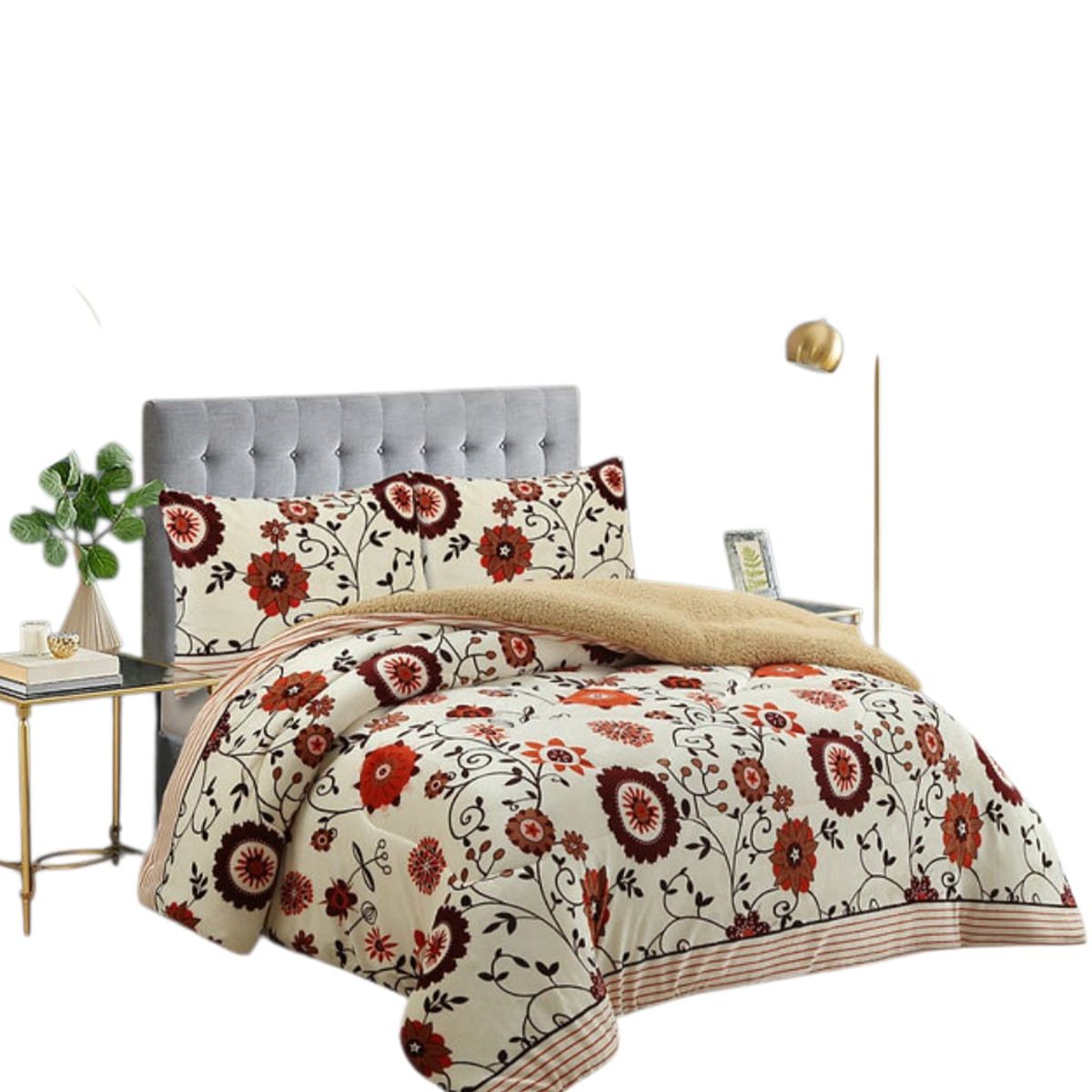 GENERICO - Cobertor Plush con Chiporro; 2 plazas , Beige floreado