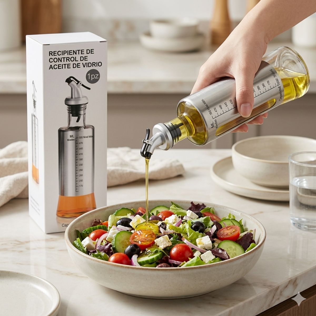 GENERICO - Aceitera De Vidrio Y Acero Inoxidable 500ml Con Vertedor