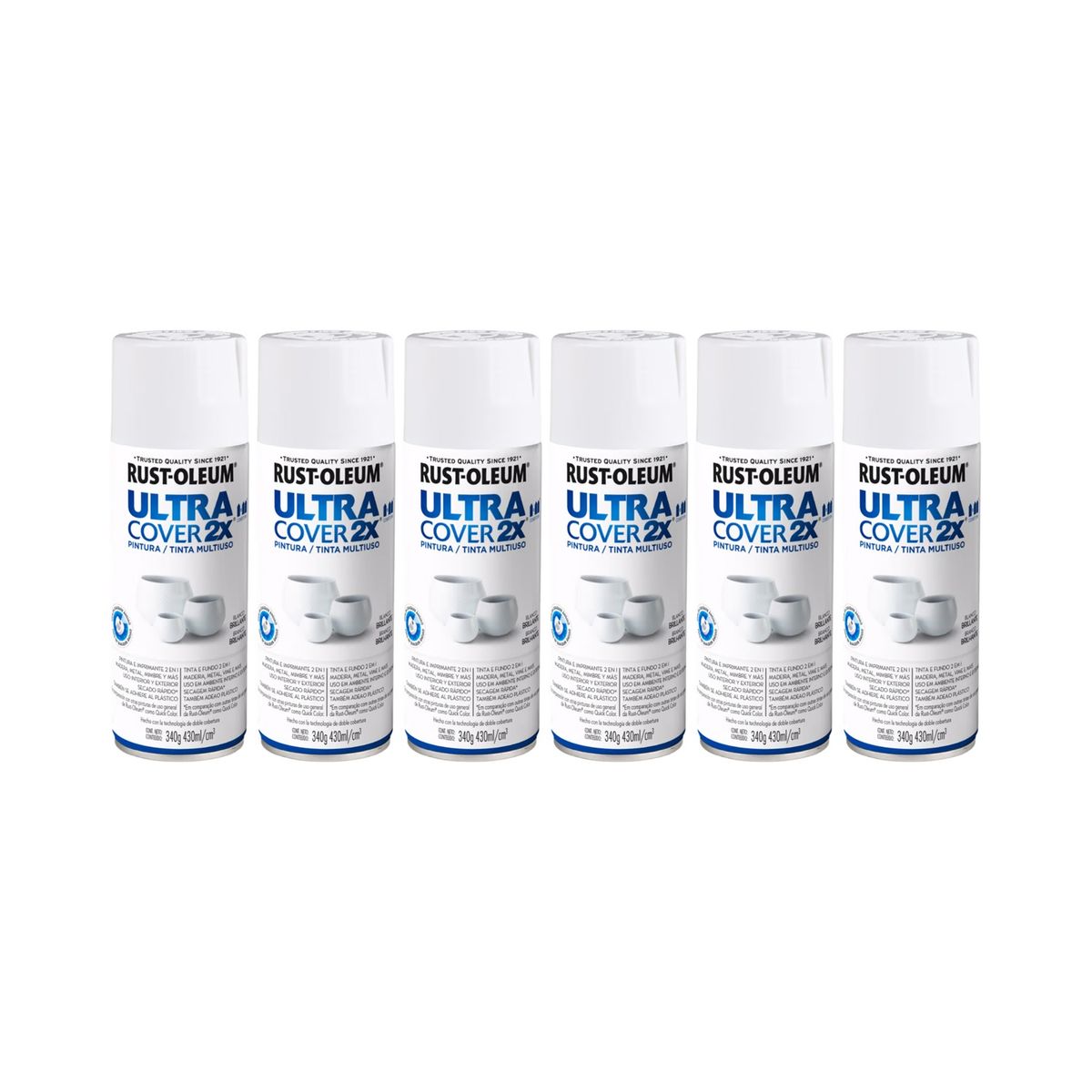 RUST-OLEUM - 6 Pack Pintura Ultra Cover 2X Multiuso Blanco Brillante 700056