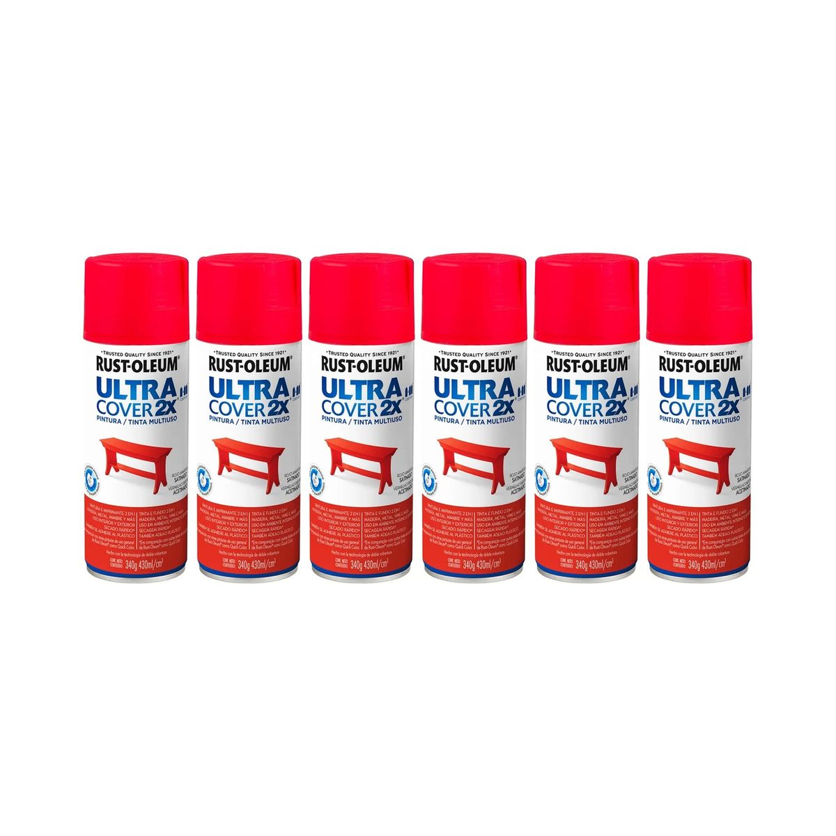 RUST-OLEUM - 6 Pack Pintura Ultra Cover 2X Multiuso Rojo Amapola Satinado 700050