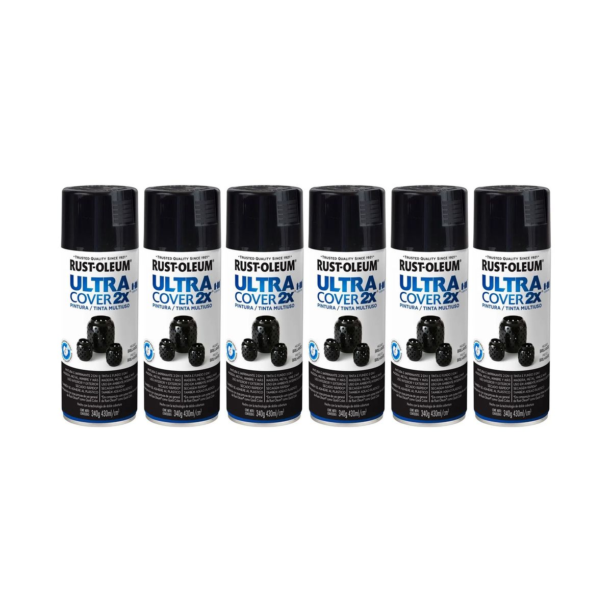 RUST-OLEUM - 6 Pack Pintura Ultra Cover 2X Multiuso Negro Brillante 700057