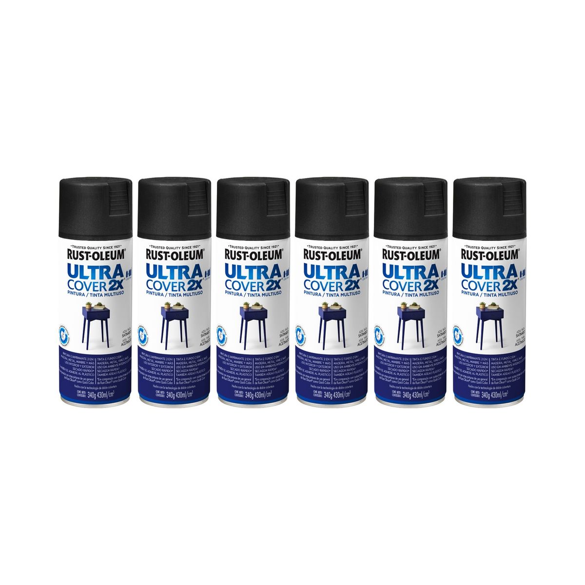 RUST-OLEUM - 6 Pack Pintura Ultra Cover 2X Multiuso Azul Tinta Satinado 700046