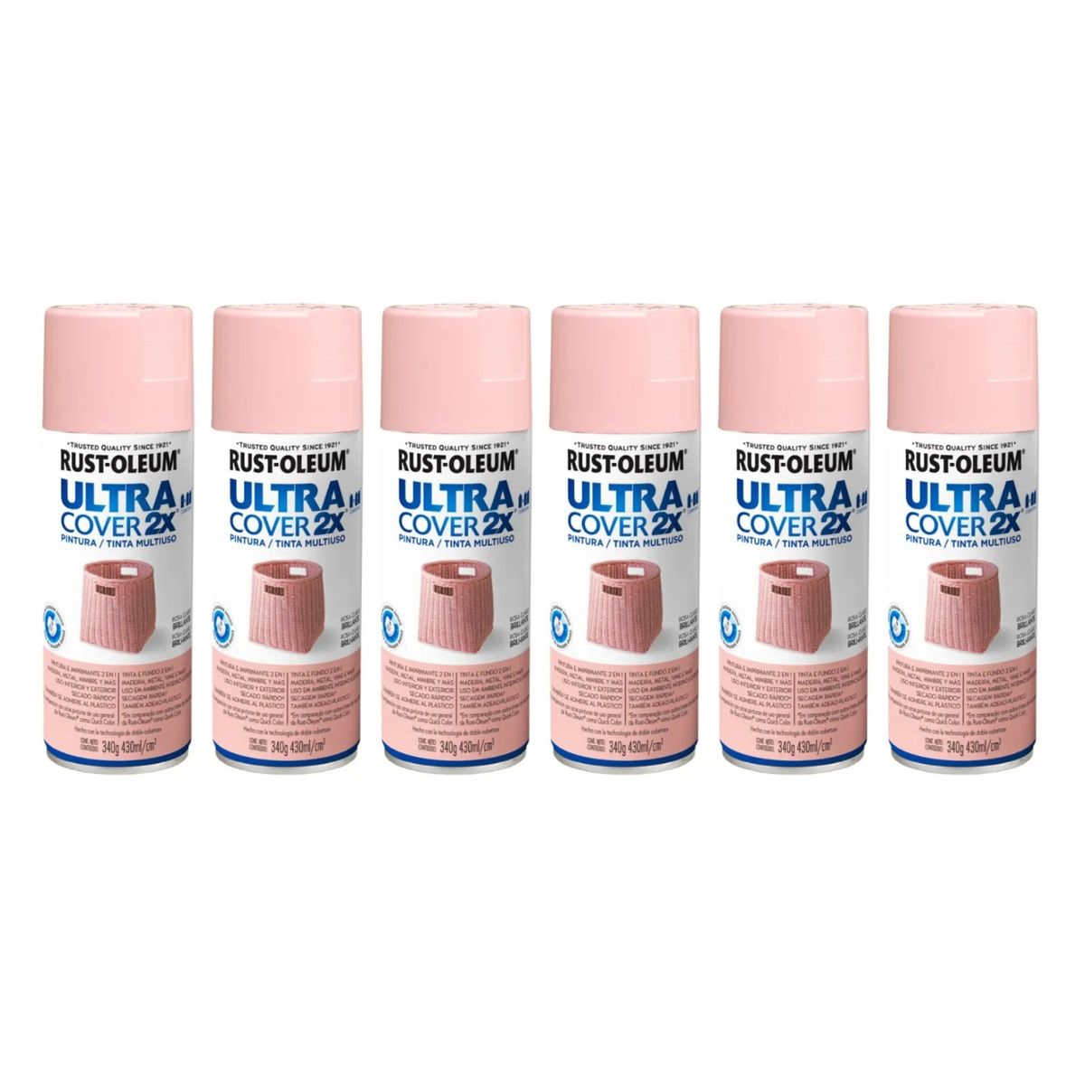 RUST-OLEUM - 6 Pack Pintura Ultra Cover 2X Multiuso Rosa Claro Brillante 700073