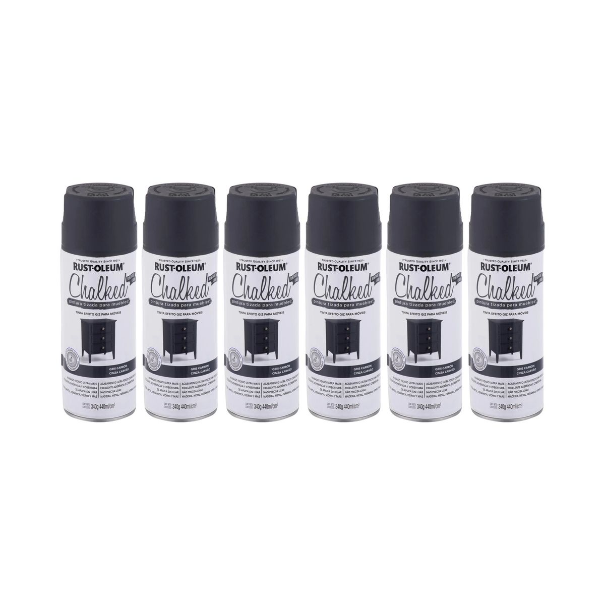 RUST-OLEUM - 6 Pack Pintura Chalked Tizada Gris Carbón Ultra Mate 700108