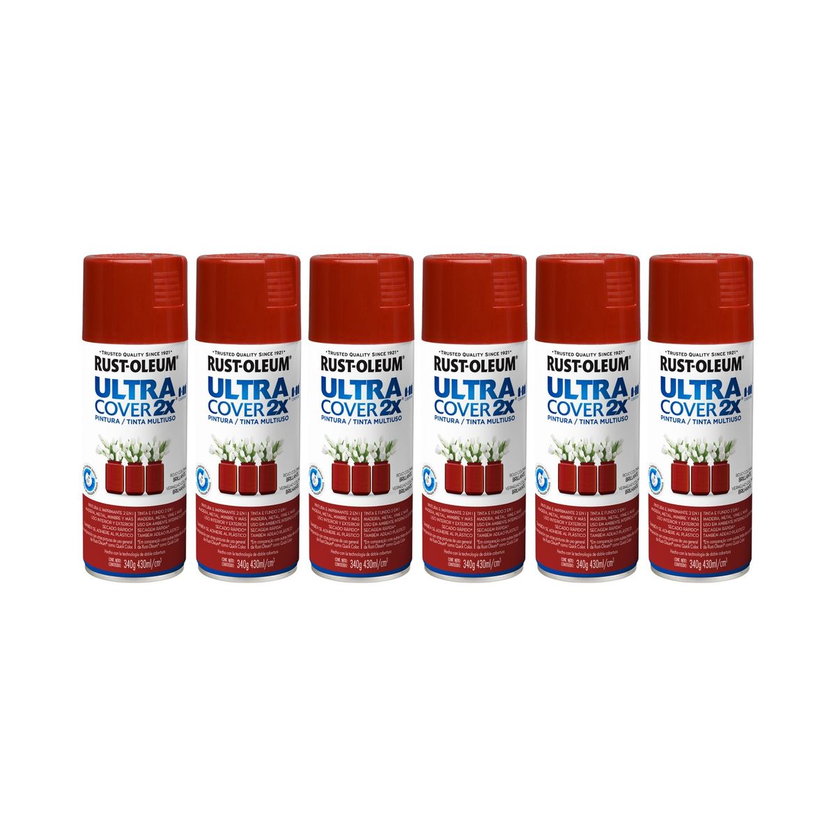 RUST-OLEUM - 6 Pack Pintura Ultra Cover 2X Multiuso Rojo Colonial Brillante 700071