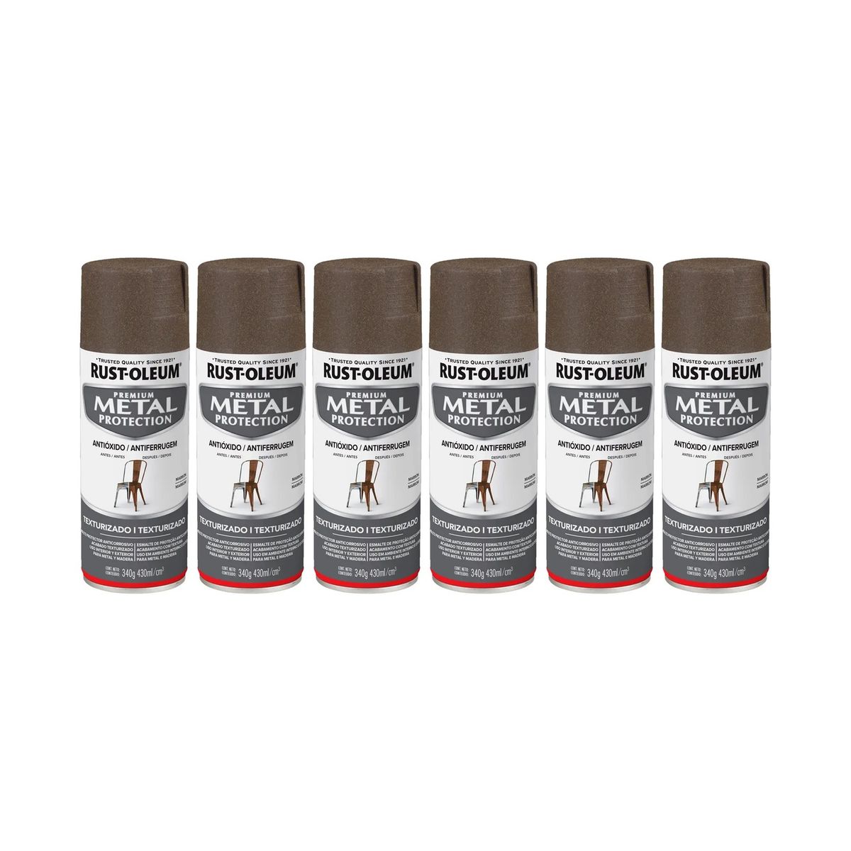 RUST-OLEUM - 6 Pack Pintura Metal Protection Anticorrosivo Texturado Marrón 700215