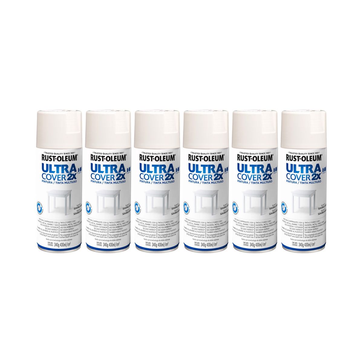 RUST-OLEUM - 6 Pack Pintura Ultra Cover 2X Multiuso Blanco Semi Brillante 700053