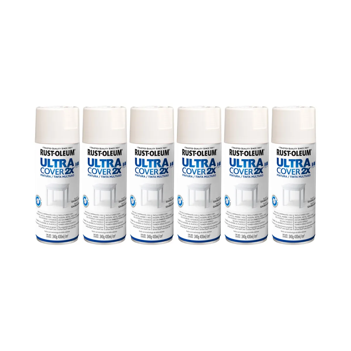 RUST-OLEUM - 6 Pack Pintura Ultra Cover 2X Multiuso Blanco Semi Brillante 700053