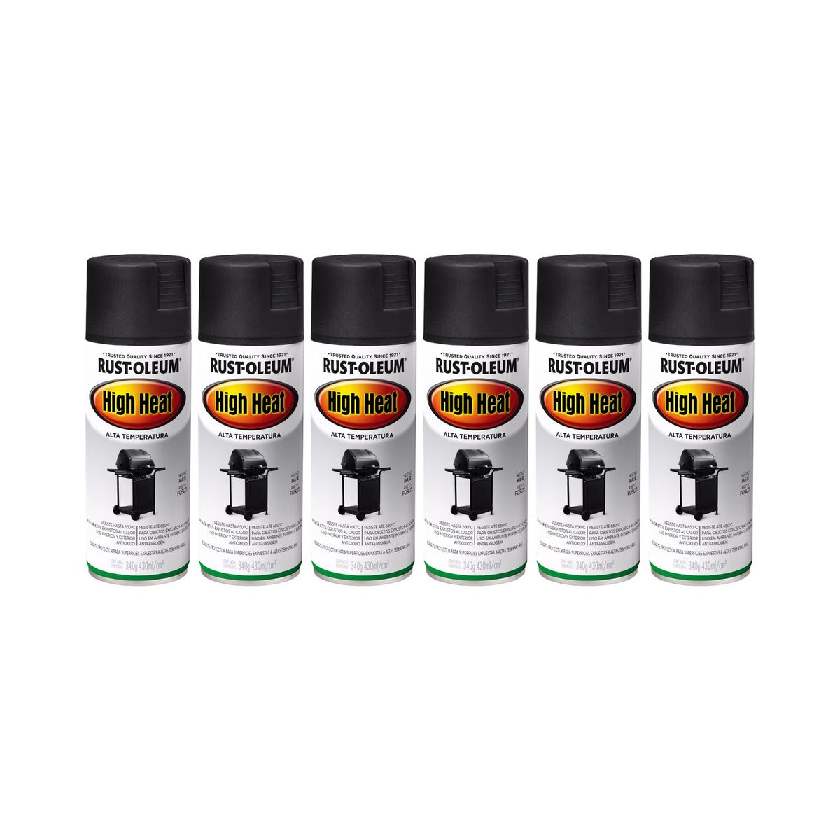 RUST-OLEUM - 6 Pack Pintura Alta Temperatura Negro Mate 700231