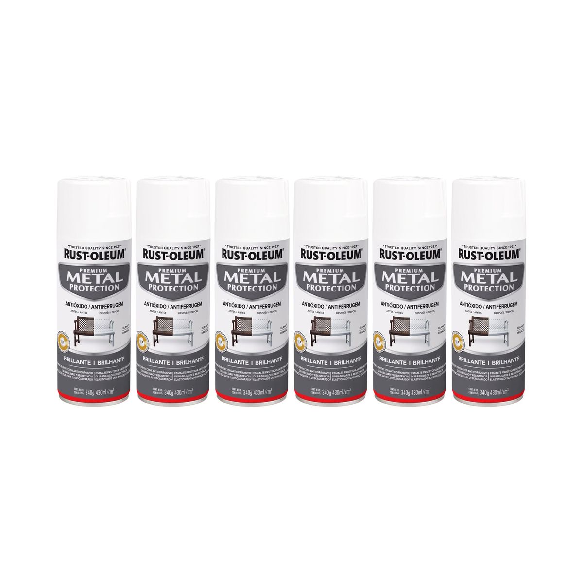 RUST-OLEUM - 6 Pack Esmalte Anticorrosivo Metal Protection Blanco Brillante 700201