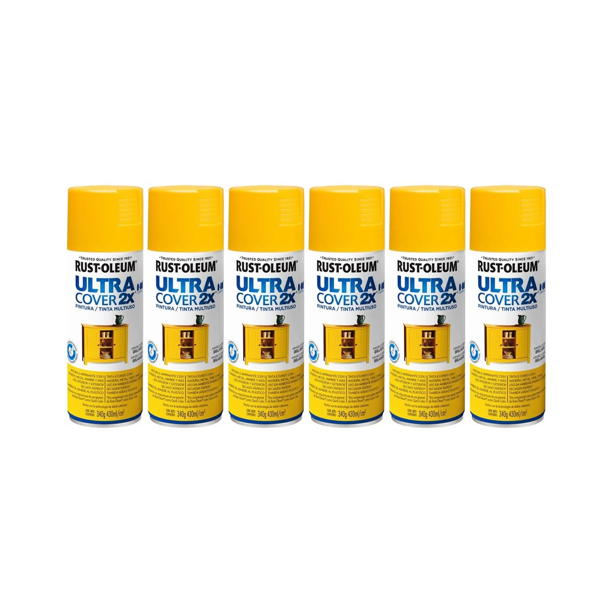 RUST-OLEUM - 6 Pack Pintura Ultra Cover 2X Multiuso Amarillo Oro Brillante 700059