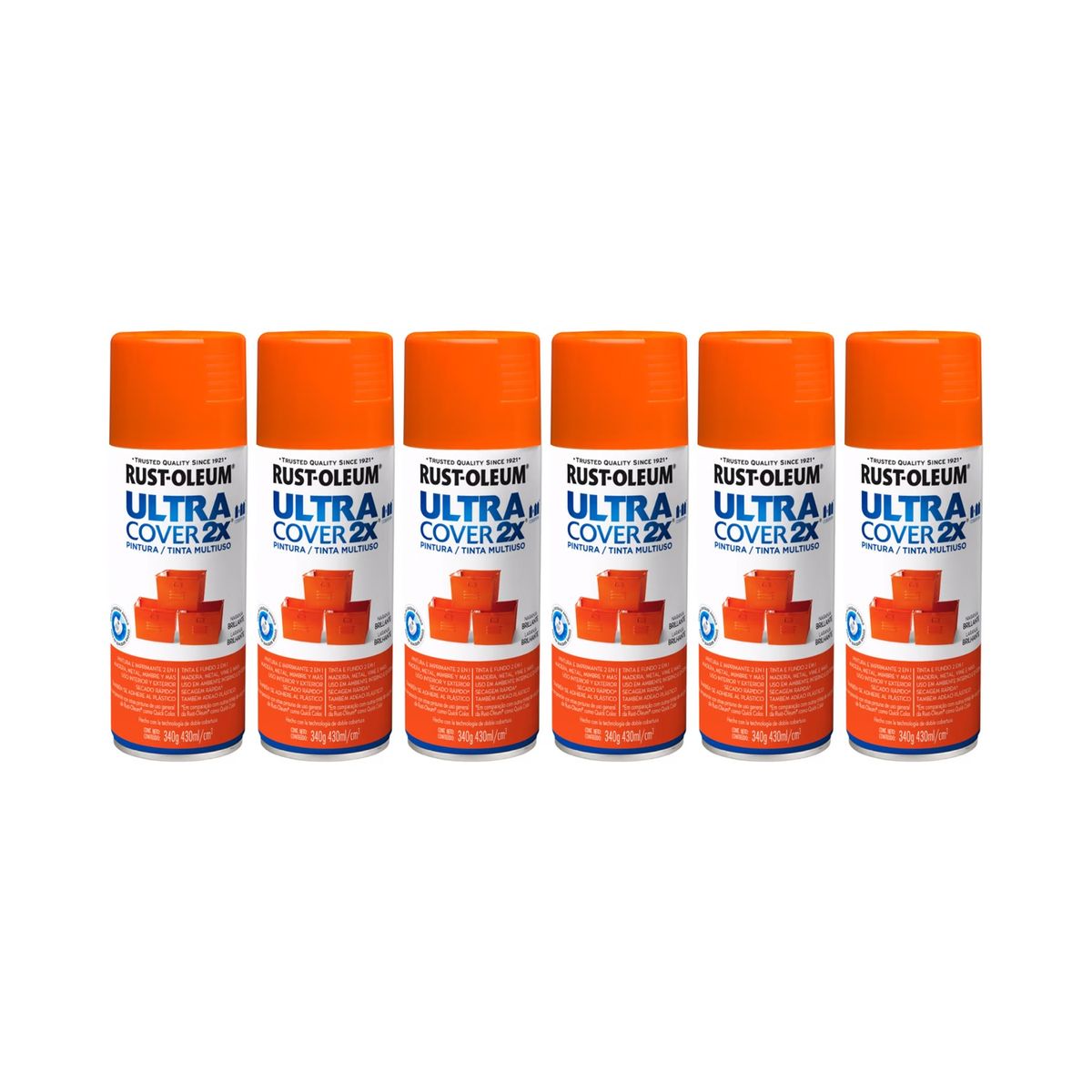 RUST-OLEUM - 6 Pack Pintura Ultra Cover 2X Multiuso Naranja Brillante 700069