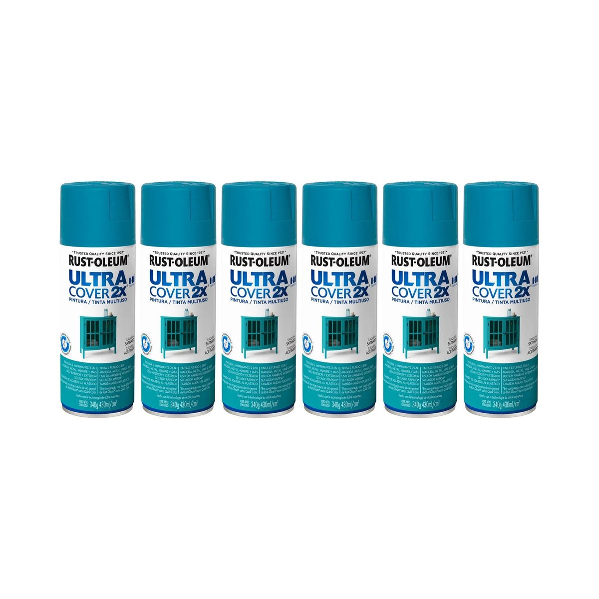 RUST-OLEUM - 6 Pack Pintura Ultra Cover 2X Multiuso Turquesa Satinado 700051