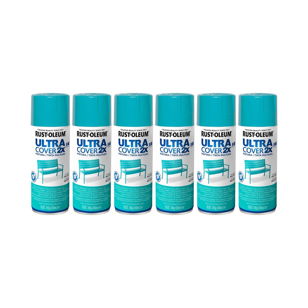 RUST-OLEUM - 6 Pack Pintura Ultra Cover 2X Multiuso Turquesa Brillante 700075