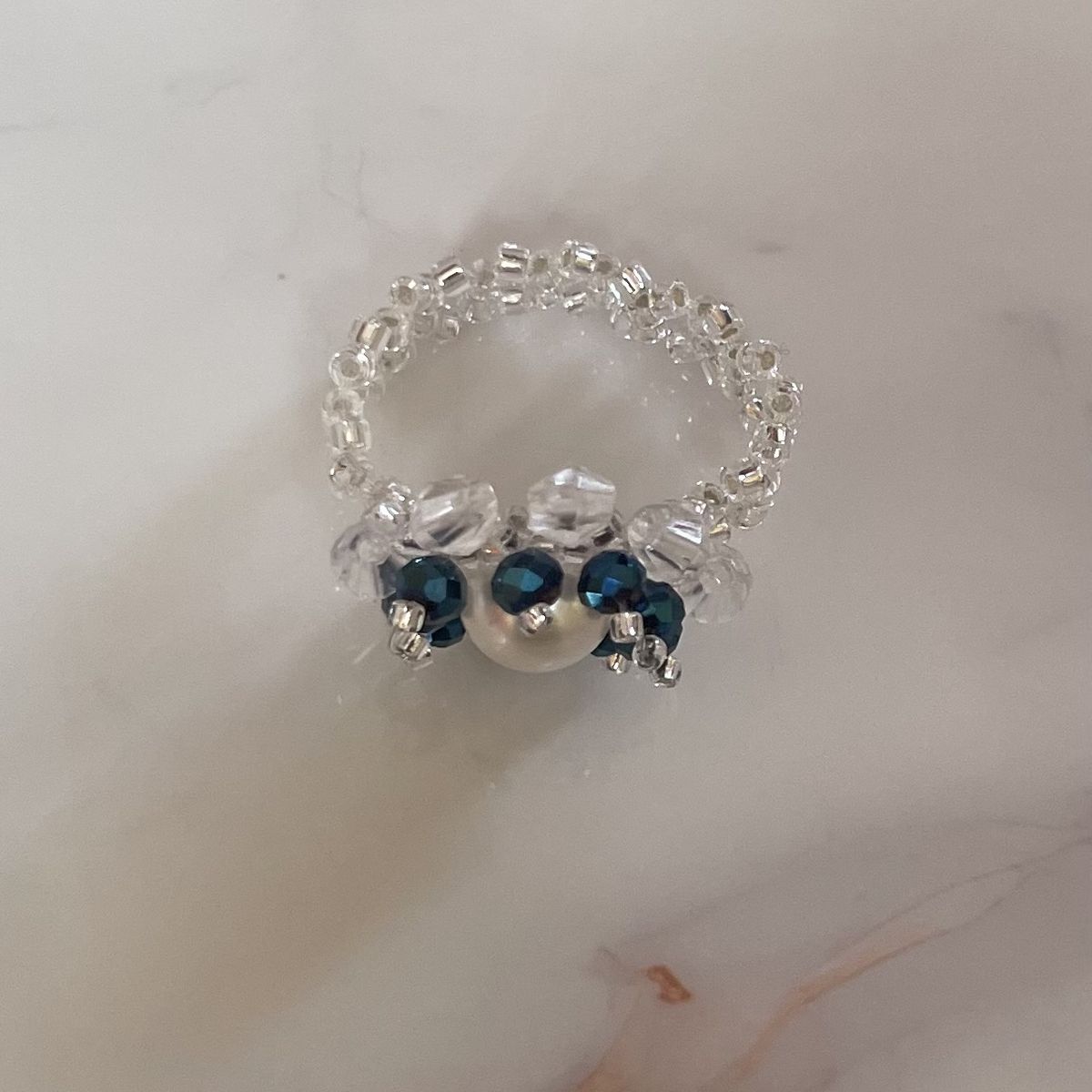 GENERICO - Anillo Perla con Cristales Azules Elegante