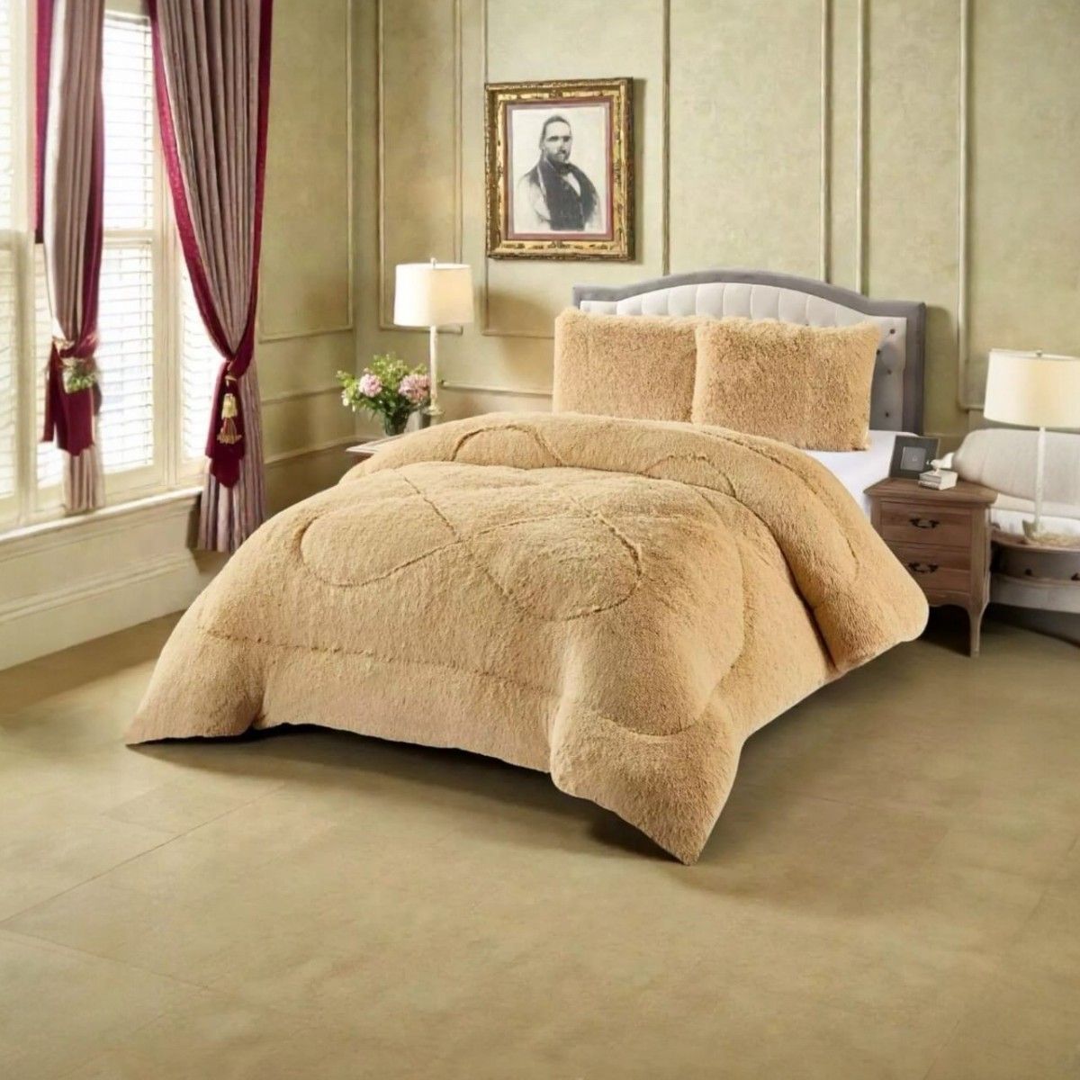 GENERICO - Cubrecama Peludo Con Chiporro 2.0 Plazas Beige