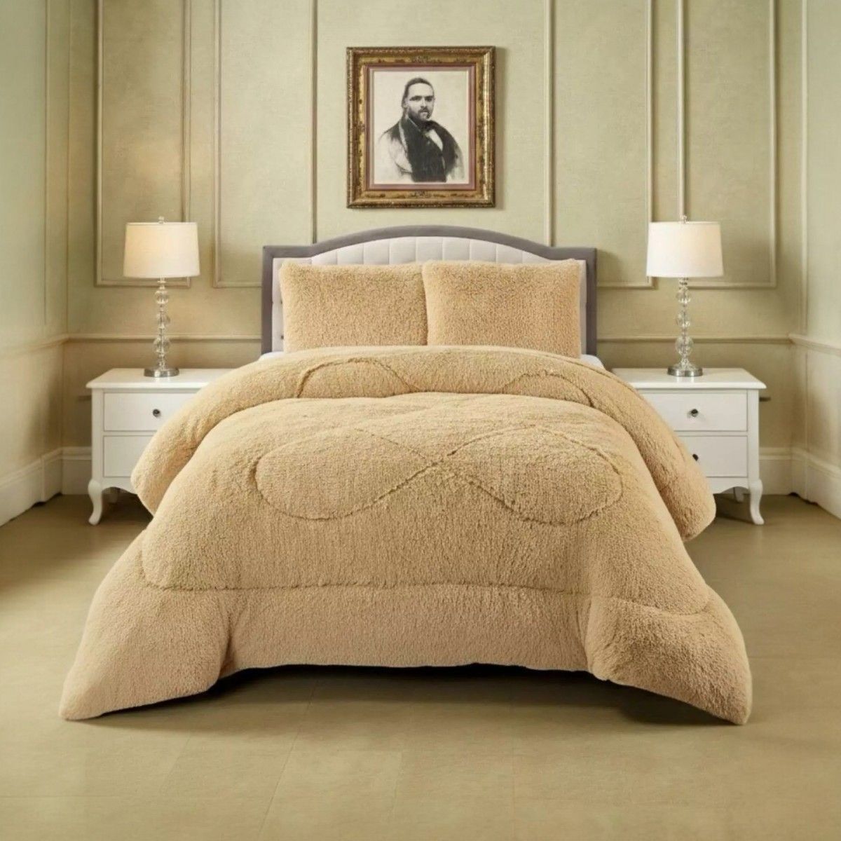 GENERICO - Cubrecama Peludo Con Chiporro 2.0 Plazas Beige