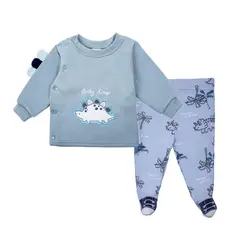 TEDMIMAK - Conjunto niño algodon afranelado DINOSAURIO CELESTE
