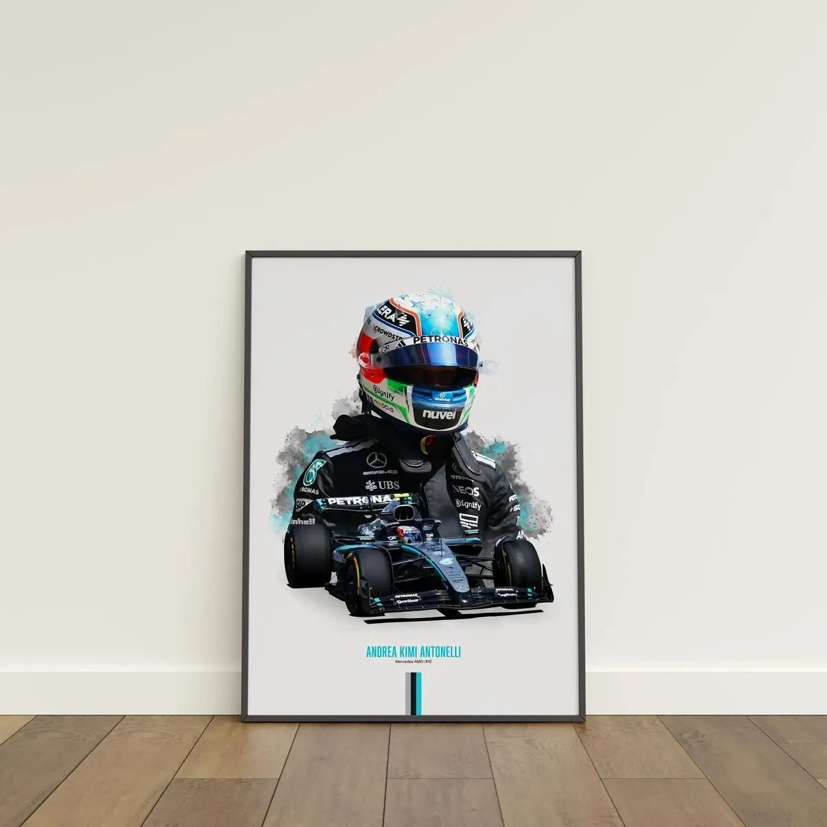 GENERICO - Cuadro Fórmula 1 Andrea Kimi Antonelli Mercedes-Benz AMG F1 Decoración Automovilismo Marco Negro