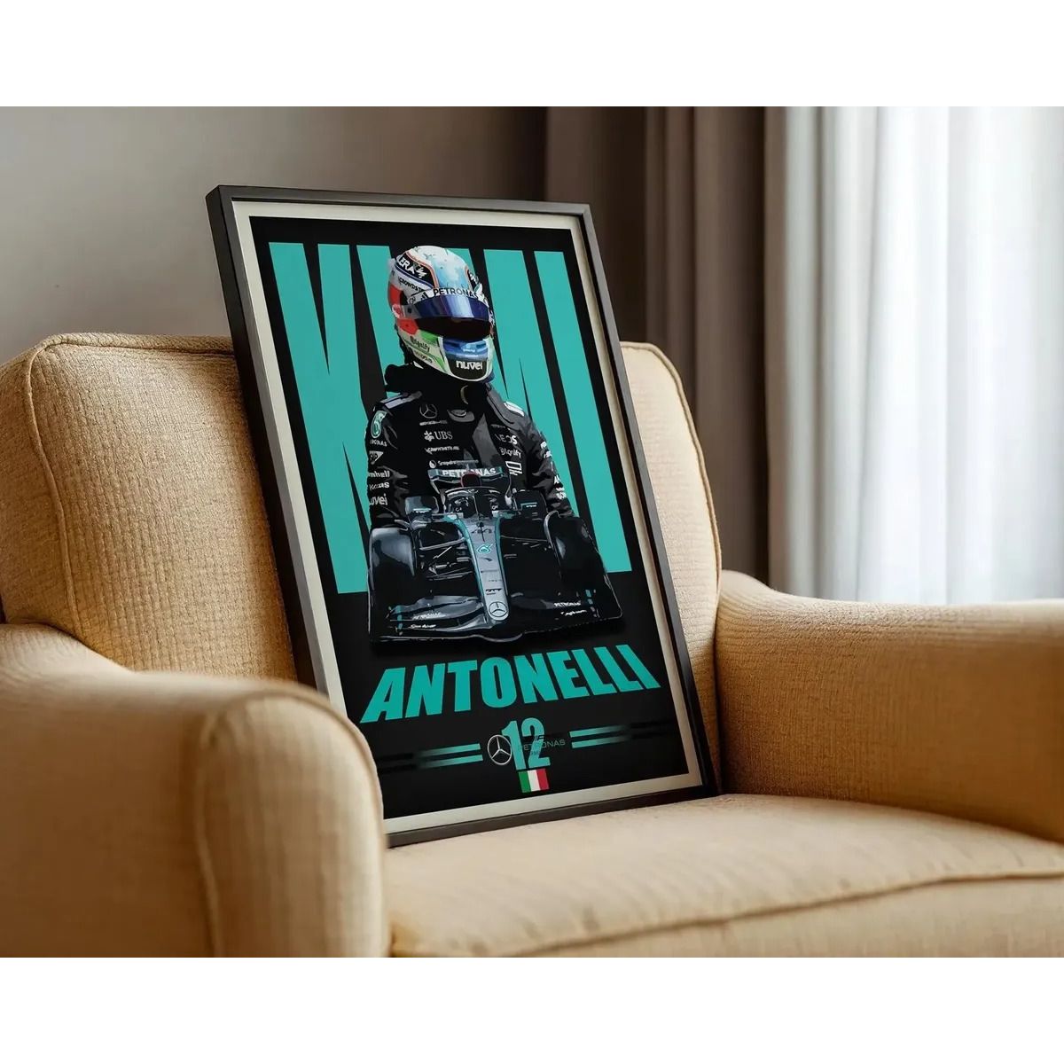 GENERICO - Cuadro Fórmula 1 Andrea Kimi Antonelli I Mercedes Benz AMG F1 Decoración Automovilismo Marco Negro