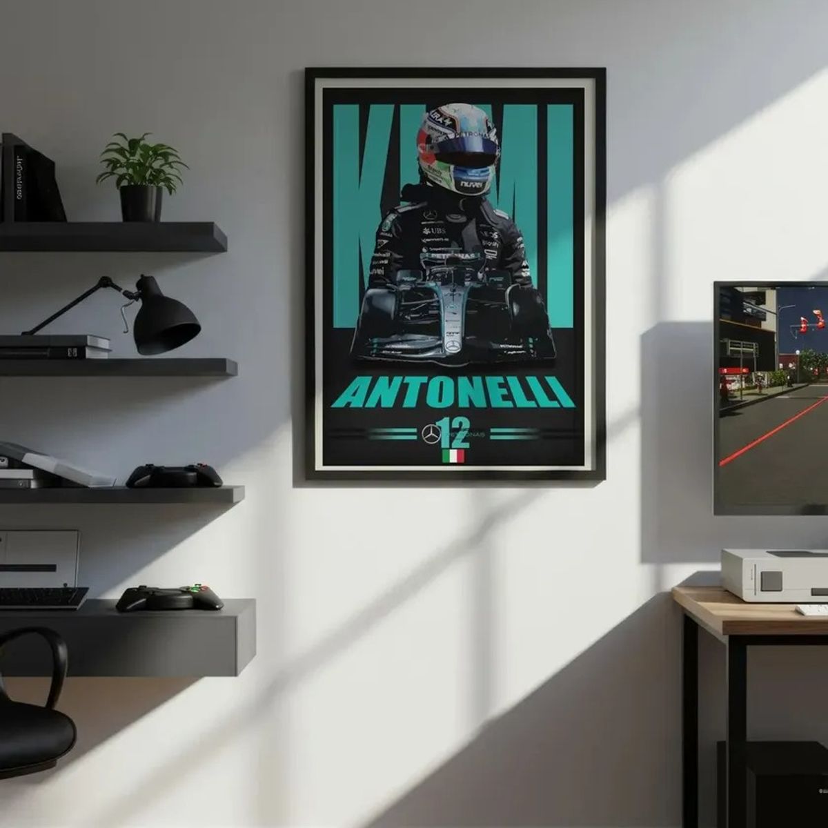 GENERICO - Cuadro Fórmula 1 Andrea Kimi Antonelli I Mercedes Benz AMG F1 Decoración Automovilismo Marco Negro