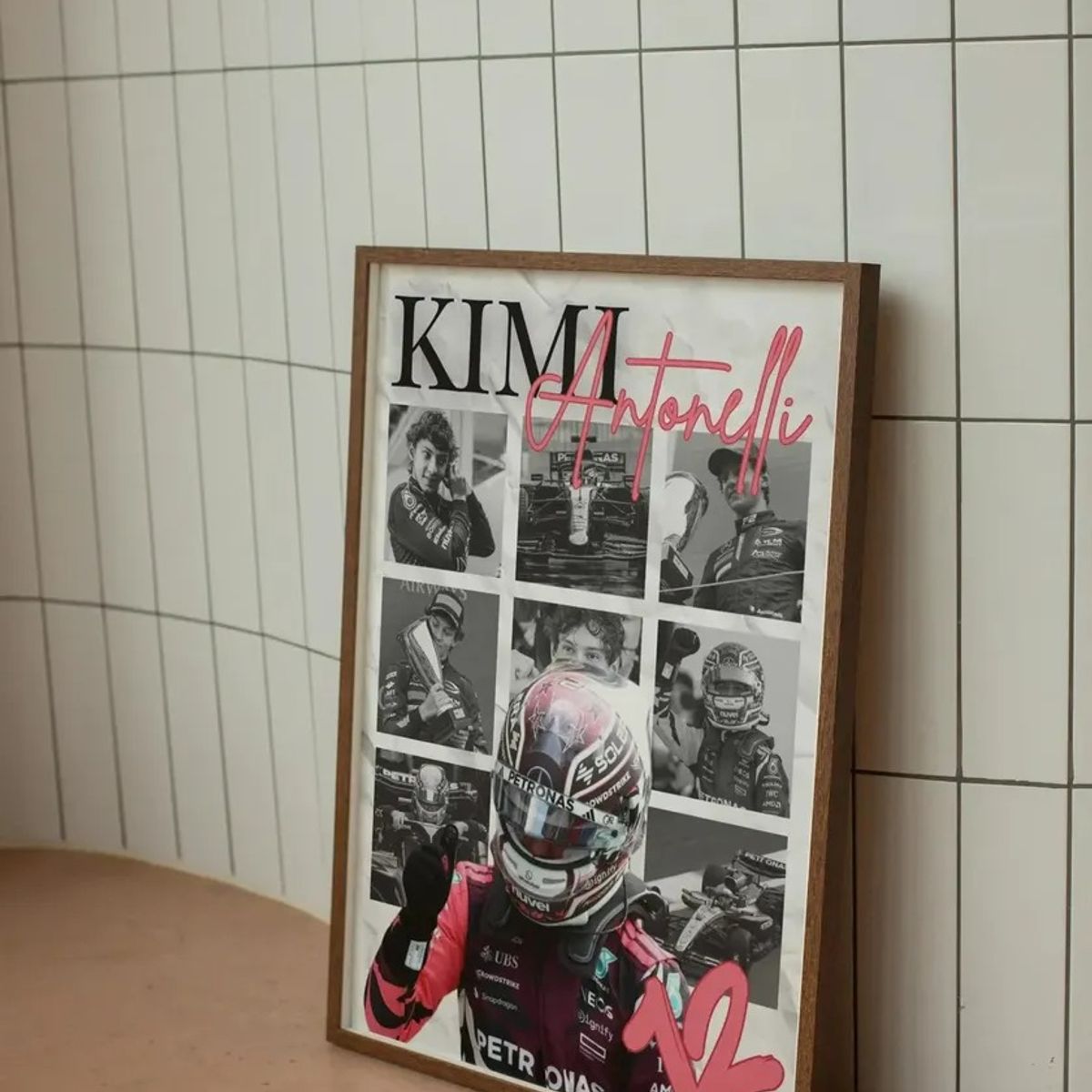 GENERICO - Cuadro Fórmula 1 Andrea Kimi Antonelli II Mercedes Benz AMG F1 Decoración Automovilismo Marco Negro