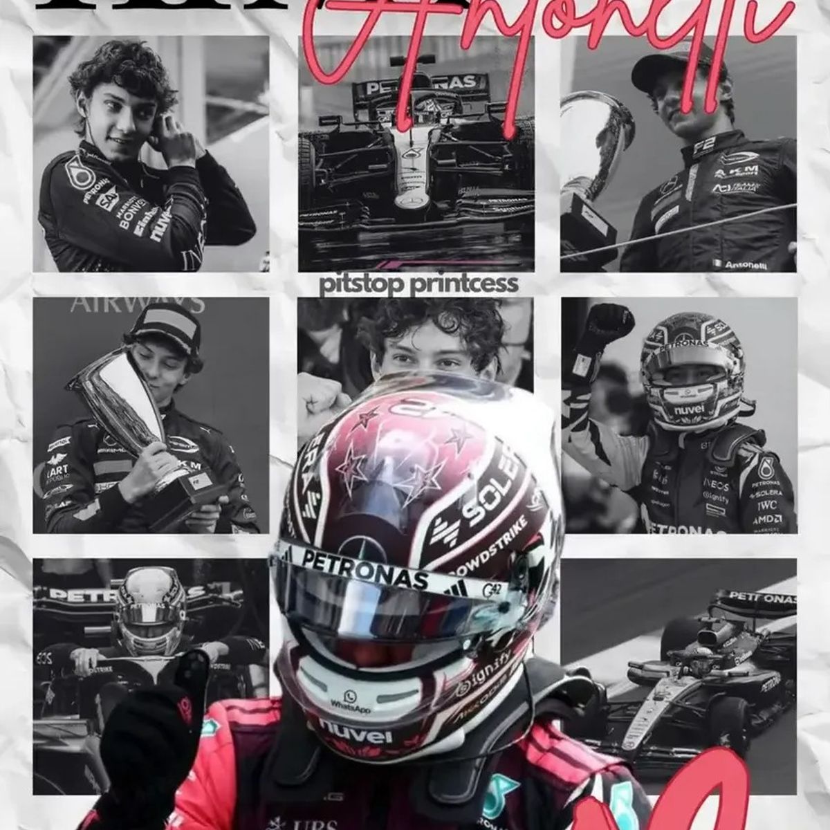 GENERICO - Cuadro Fórmula 1 Andrea Kimi Antonelli II Mercedes Benz AMG F1 Decoración Automovilismo Marco Negro