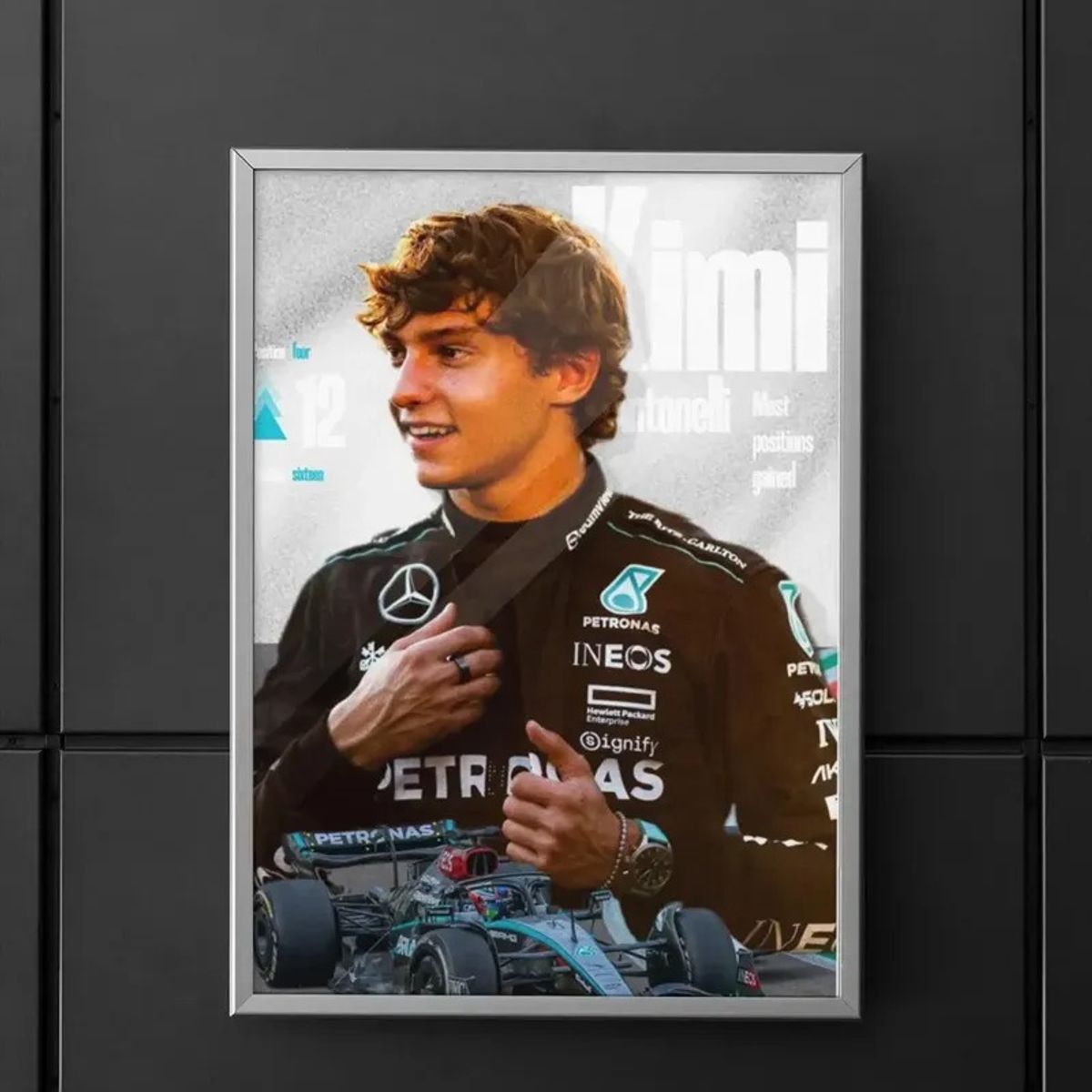 GENERICO - Cuadro Fórmula 1 Andrea Kimi Antonelli III Mercedes Benz AMG F1 Decoración Automovilismo Marco Negro