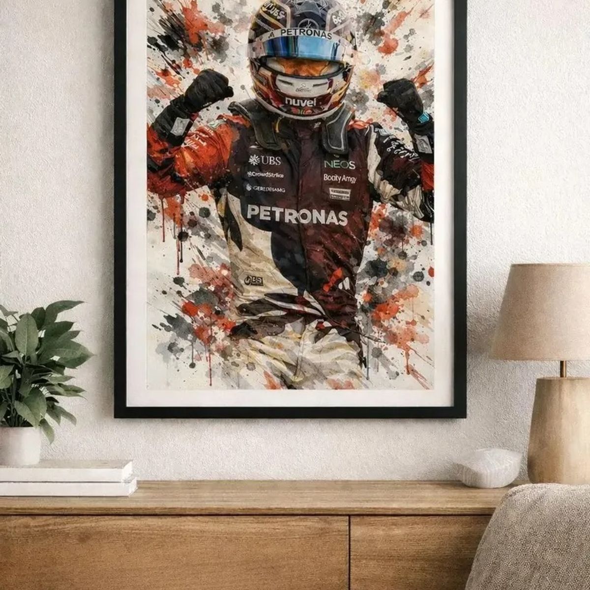 GENERICO - Cuadro Fórmula 1 Andrea Kimi Antonelli V Mercedes Benz AMG F1 Decoración Automovilismo Marco Negro