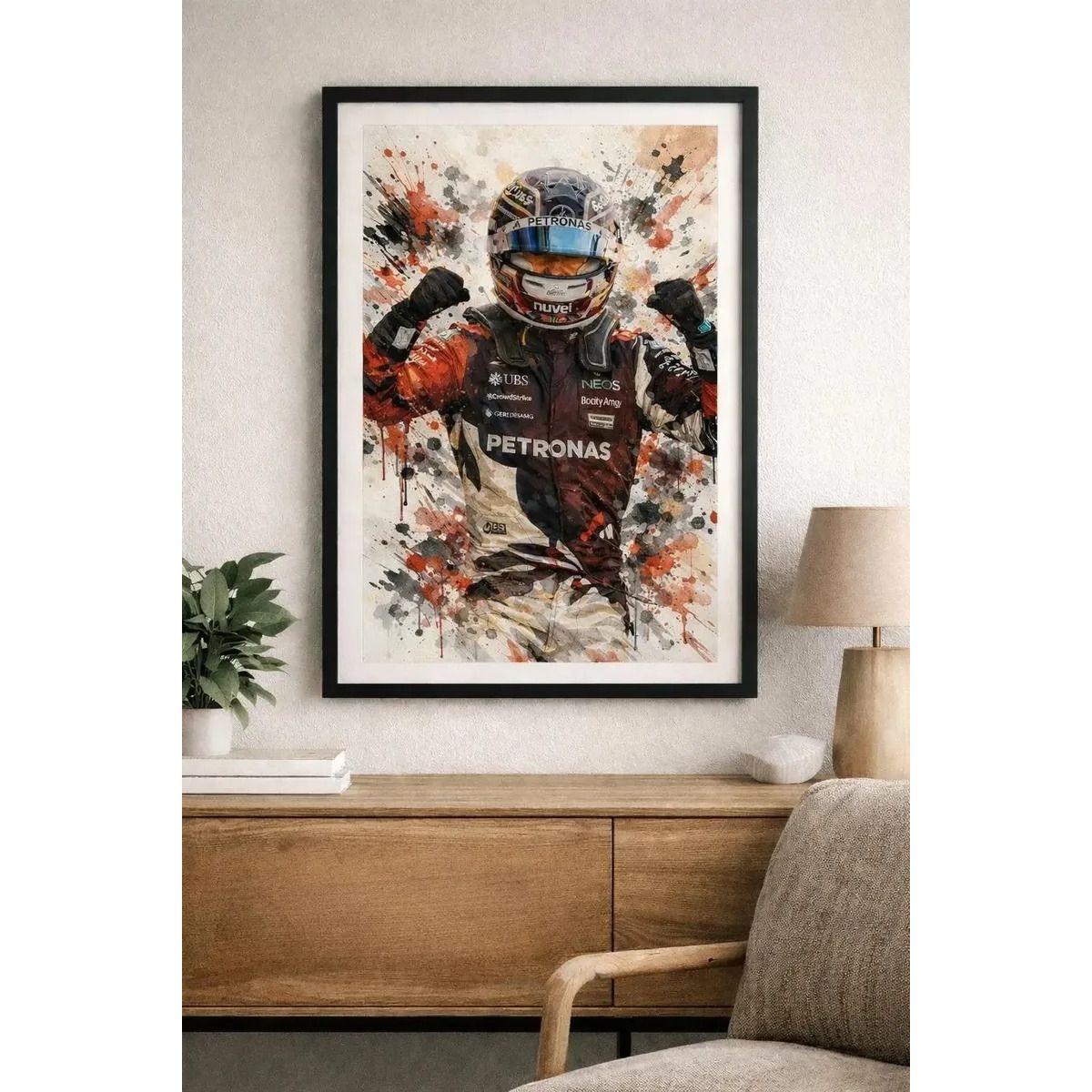 GENERICO - Cuadro Fórmula 1 Andrea Kimi Antonelli V Mercedes Benz AMG F1 Decoración Automovilismo Marco Negro