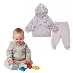 TEDMIMAK - Conjunto niño algodon afranelado CON CAPUCHA DINOSAURIO GRIS