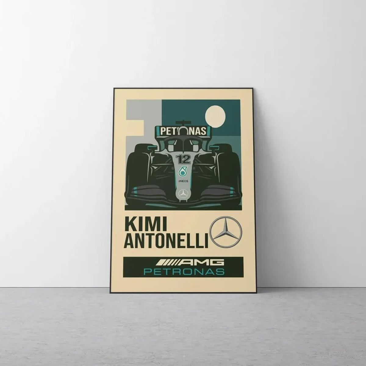 GENERICO - Cuadro Fórmula 1 Andrea Kimi Antonelli VI Mercedes Benz AMG F1 Decoración Automovilismo Marco Negro