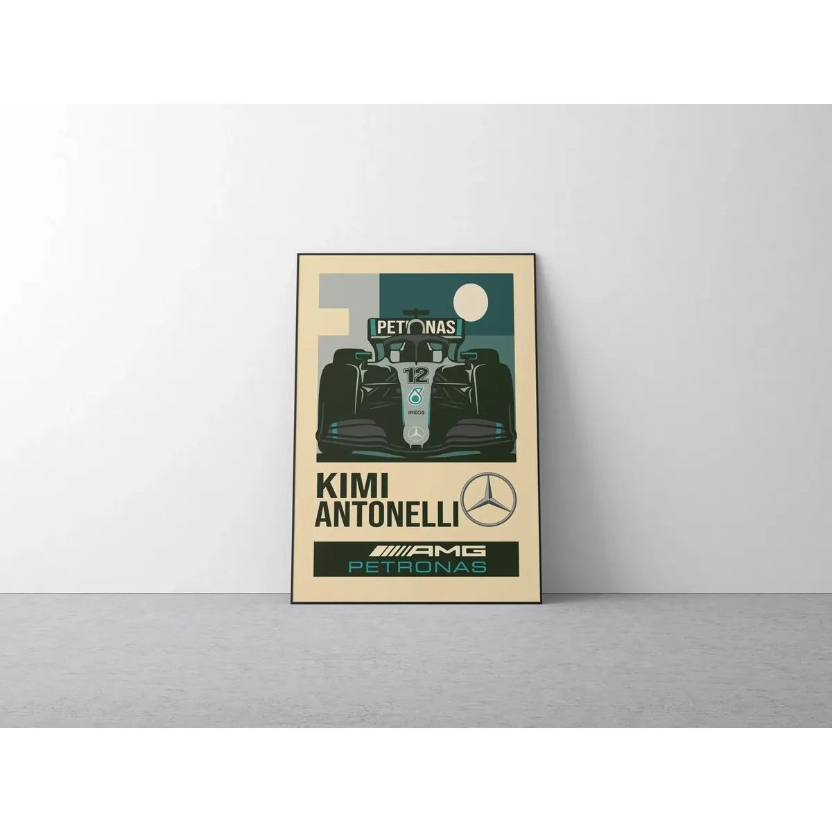 GENERICO - Cuadro Fórmula 1 Andrea Kimi Antonelli VI Mercedes Benz AMG F1 Decoración Automovilismo Marco Negro