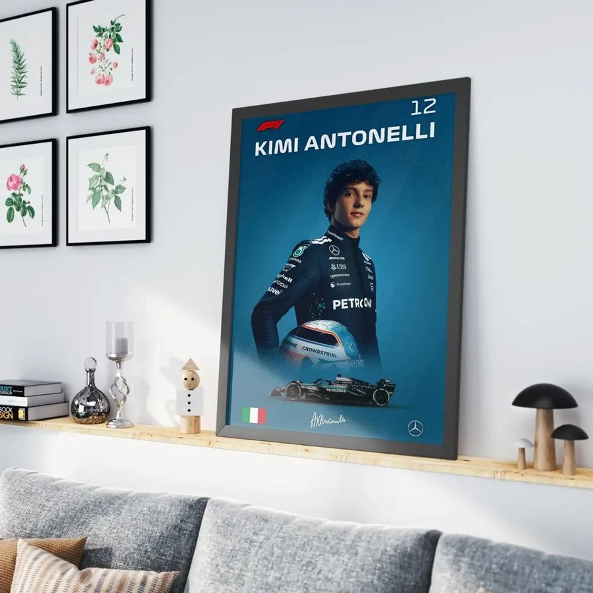 GENERICO - Cuadro Fórmula 1 Andrea Kimi Antonelli IX Mercedes Benz AMG F1 Decoración Automovilismo Marco Negro