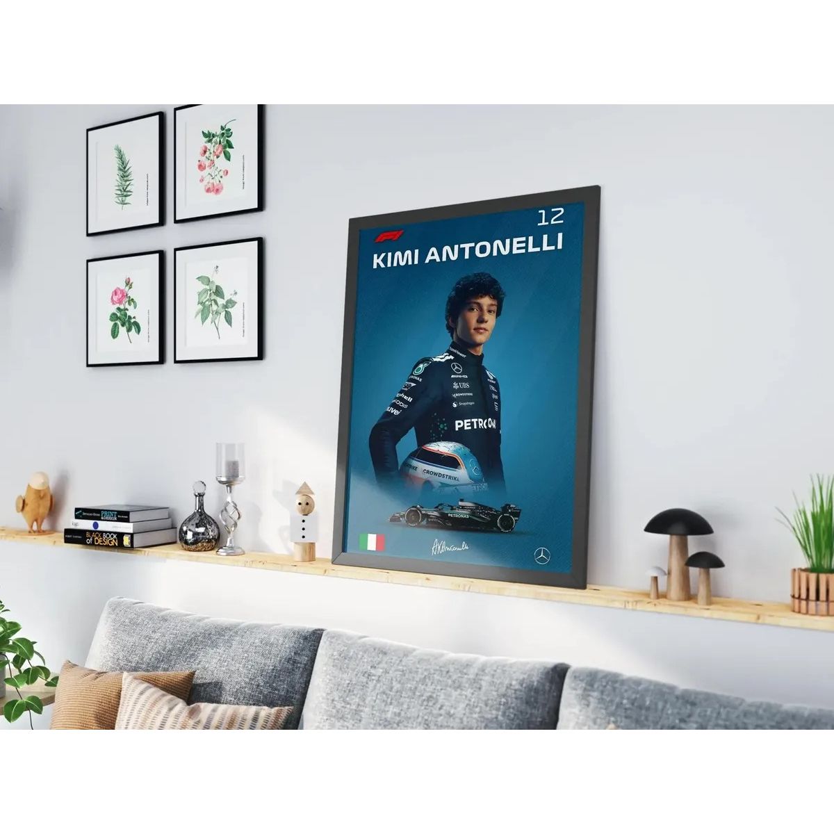 GENERICO - Cuadro Fórmula 1 Andrea Kimi Antonelli IX Mercedes Benz AMG F1 Decoración Automovilismo Marco Negro