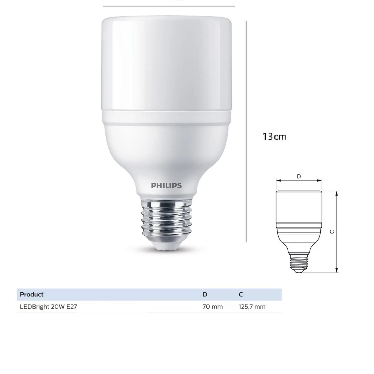 PHILIPS - Ampolleta Led E27 Philips Essential Luz Cálida 20w Foco T70