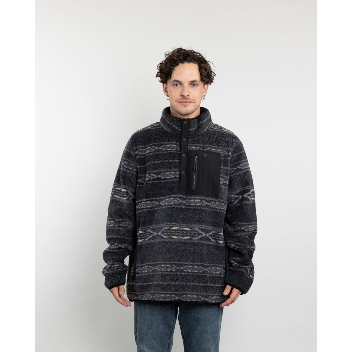 POLEMIC - Polerón Hombre Mini Sherpa estampado sin gorro Polemic